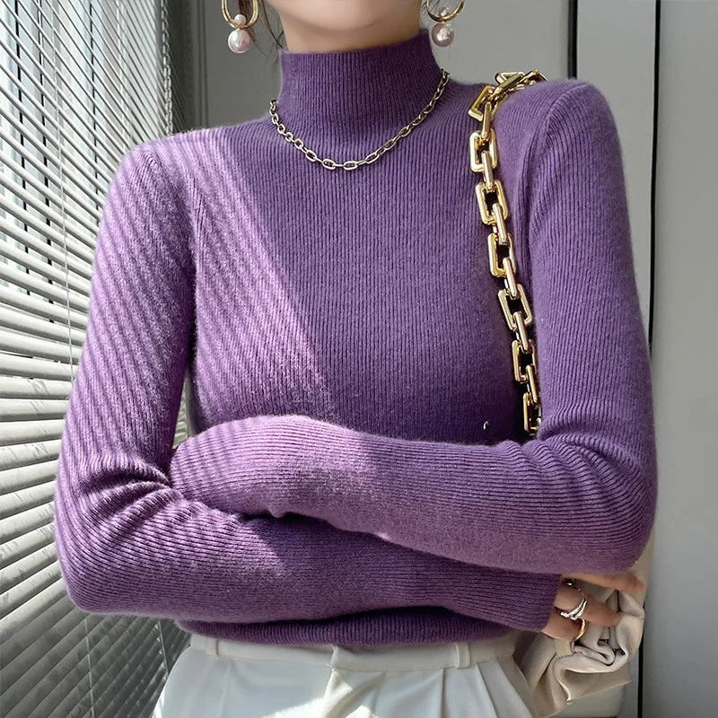 2022 Autumn and Winter Women's Cashmere Sweater Pullover Half Turtleneck Casual Fashion Pure Color High Quality Warmth Comfort