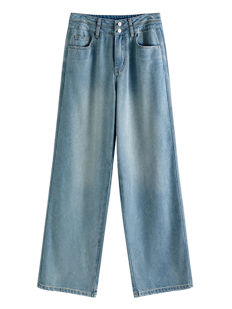 Retro Vintage High Waisted Wide Leg Jeans For Women's Summer Ice Oxygen Bar Cool Straight Leg Pants For Women Casual