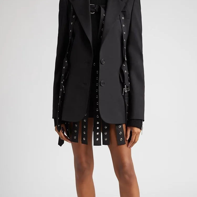 TWOTWINSTYLE Solid Patchwork Belts Blazers For Women Notched Collar Long Sleeve Patchwork Single Breasted Chic Blazer Female New