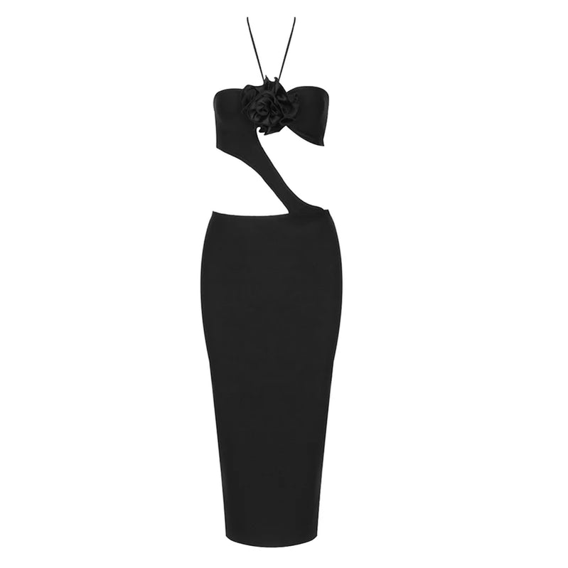 Vestido midi justo justo preto feminino, sexy, estilo bandagem de rayon, moda passarela, sexy, festa de boate, alta qualidade