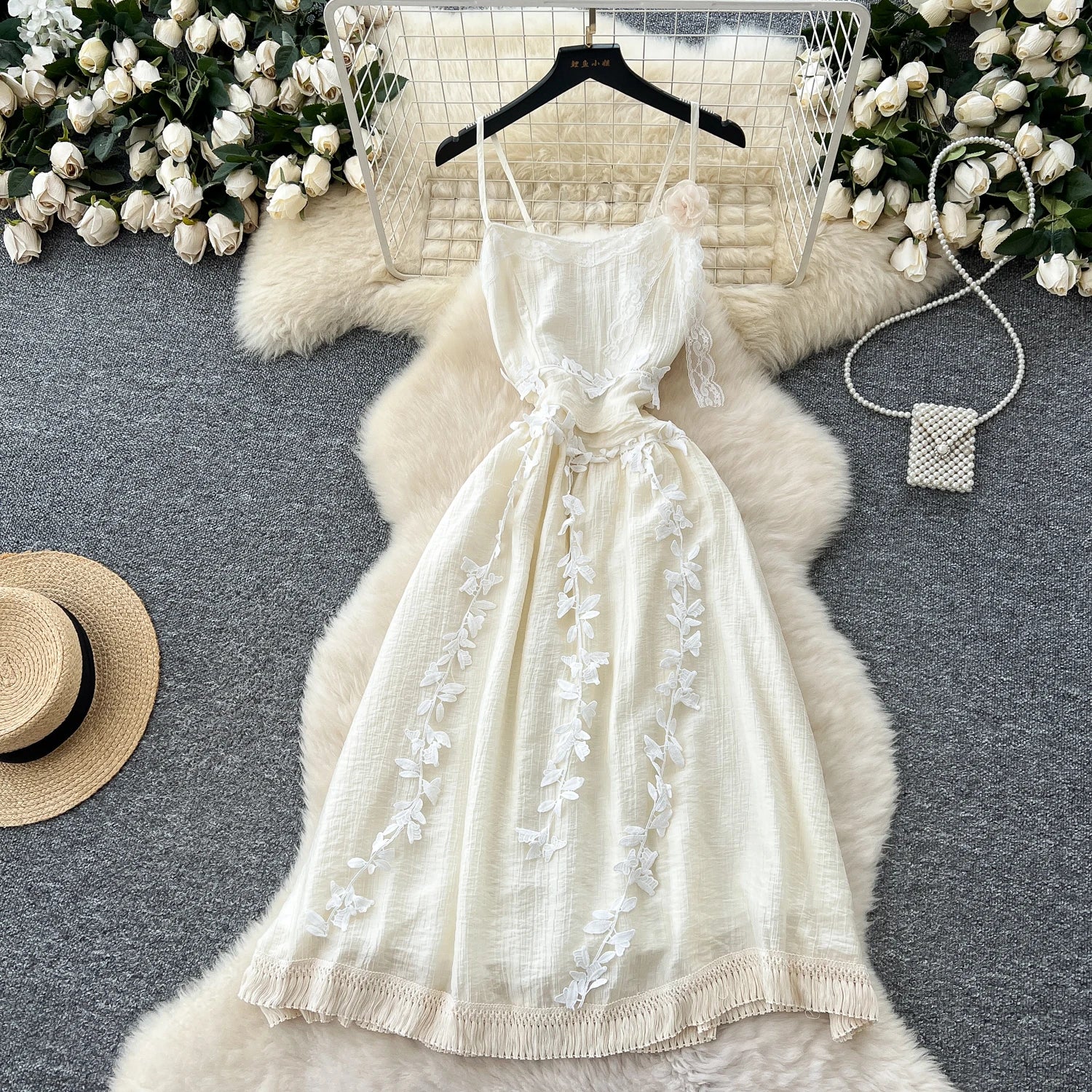 Chic Three-dimensional floral Embroidered lace Elegant Korean Fashion Fairy Sexy High Waist  Summer Women Beach Vacation Robe