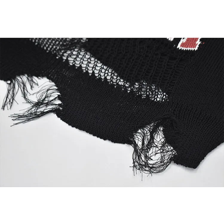 Woman Fall American Vintage Knit Top Baddie Style Cropped O-neck Sweaters Long Sleeve 2000s Irregular Design Pullovers Grunge