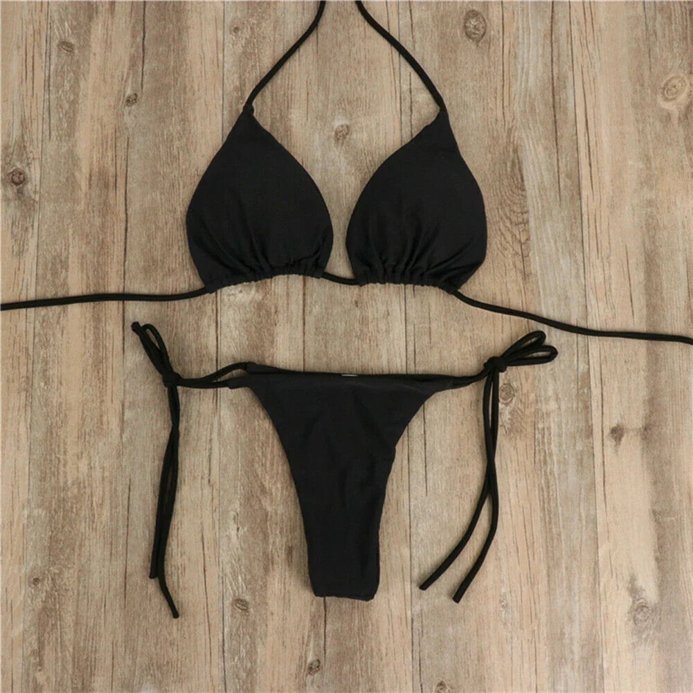 Sexy Micro Bikini Sets Thong Triangle Swimsuit Brazlian Bathing Suit Summer Solid Swimwear Biquini Swimming Pool Beachwear 2023 Black 2
