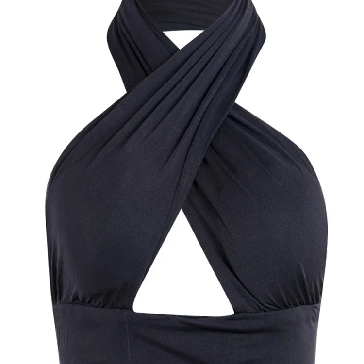 Women Strappy Cross Over Front Cut Out Halter Neck Sleeveless Backless Crop Top Bandage Vest Summer Sexy Tops Woman Clothes S-XL