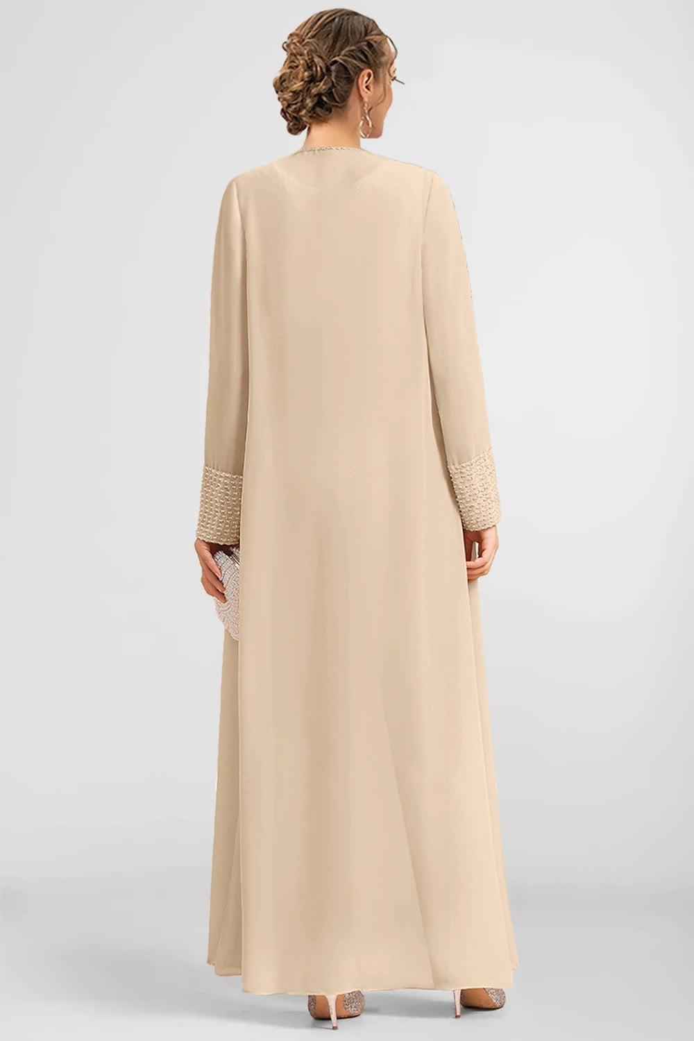 Flycurvy Plus Size Mother Of The Bride Apricot Sequin Embellishment Chiffon Wide Leg Three Piece Pant Suit