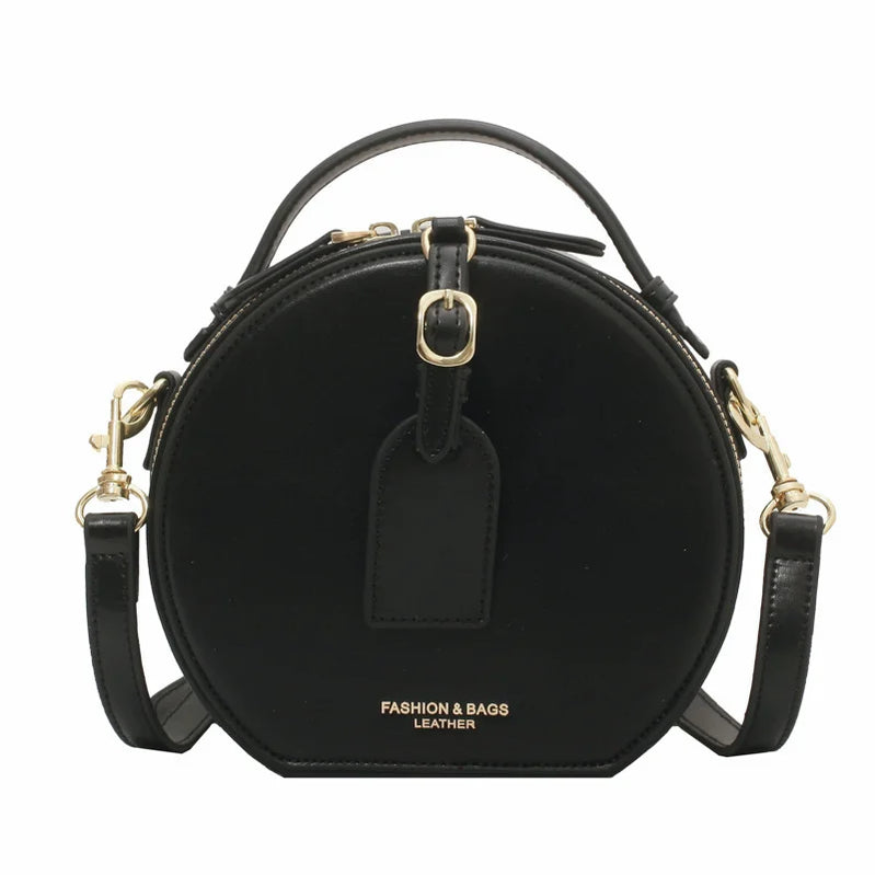 Brand Designer PU Leather Women's Handbag Retro Lock Crossbody Bag Round Tote