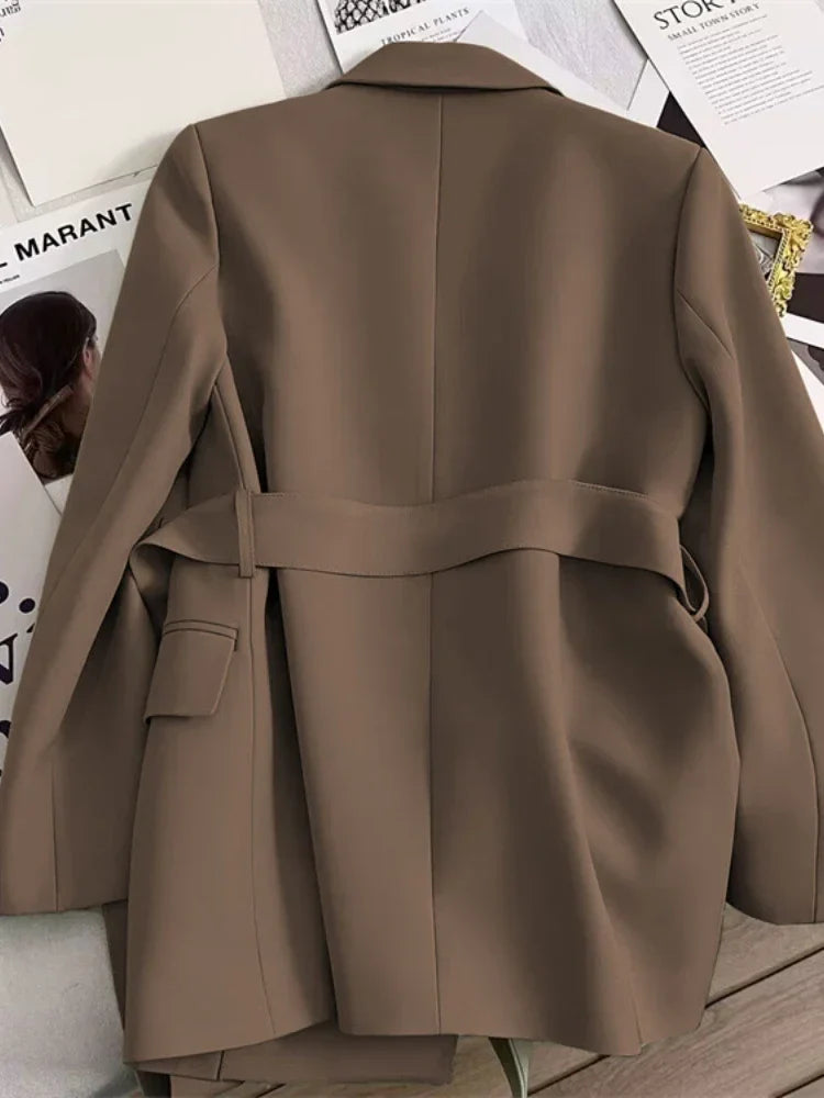 Spring New in Women's Blazer Belt Slim Fitting Temperament Fashion Small Suit Top for Women Commuting Korean Version Suit Jacket Coffee