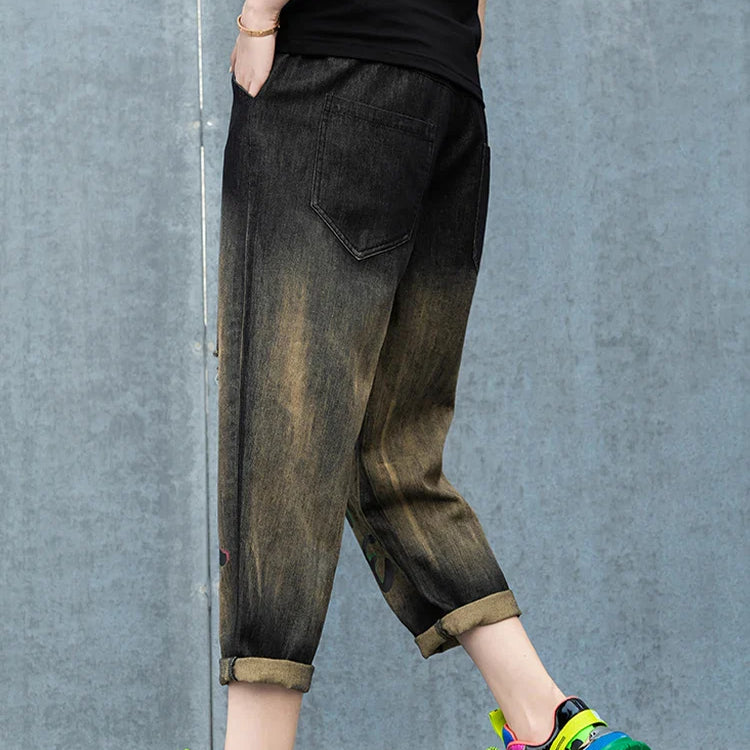 Max LuLu Spring Korean Loose Denim Pants Ladies Printed Classic Casual Elastic Jeans Womens Harajuku Vintage Harem Trousers