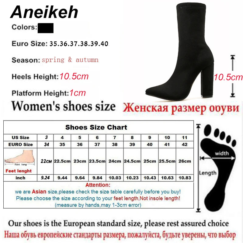 Black Faux Suede Square Heels Mid-Calf Women Pumps Boots Spring Fashion Pointed Toe ZIP Sexy Solid Party Size 35-42