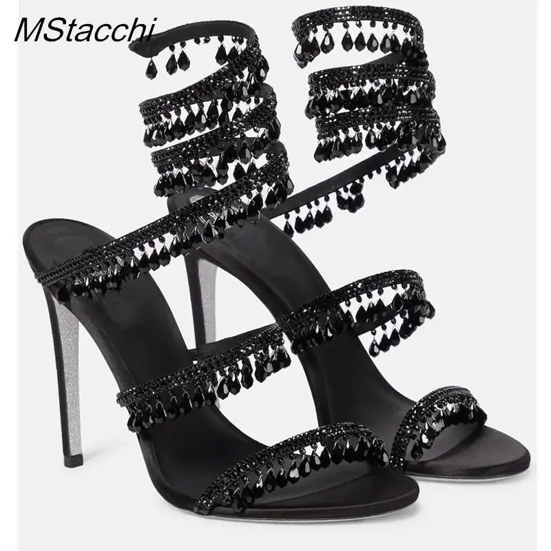 Crystal Wrap Sandals Women Summer Wedding Shoes High Heel Party Shoes Ankle Strappy Sandals Designer Stiletto Heel Shoes