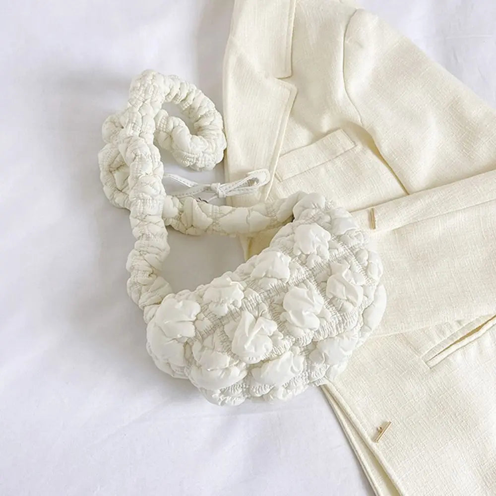 Cloud Quilted Shoulder Bag Simple Bubbles Solid Color Shopping Bag Pleated Handbag Women Girls