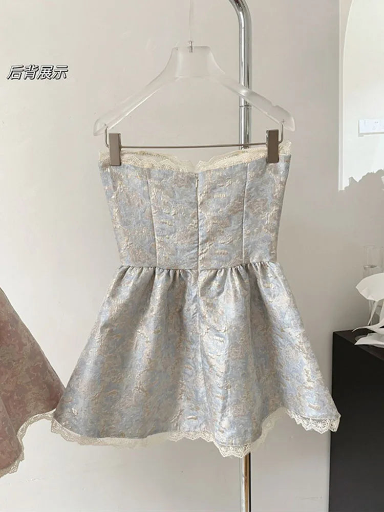 French Elegance Lolita Dress Fashion Sweet Luxury Prom Gown Pearl Chain Party Prom Sleeveless Robe 2000s Aesthetic New Design