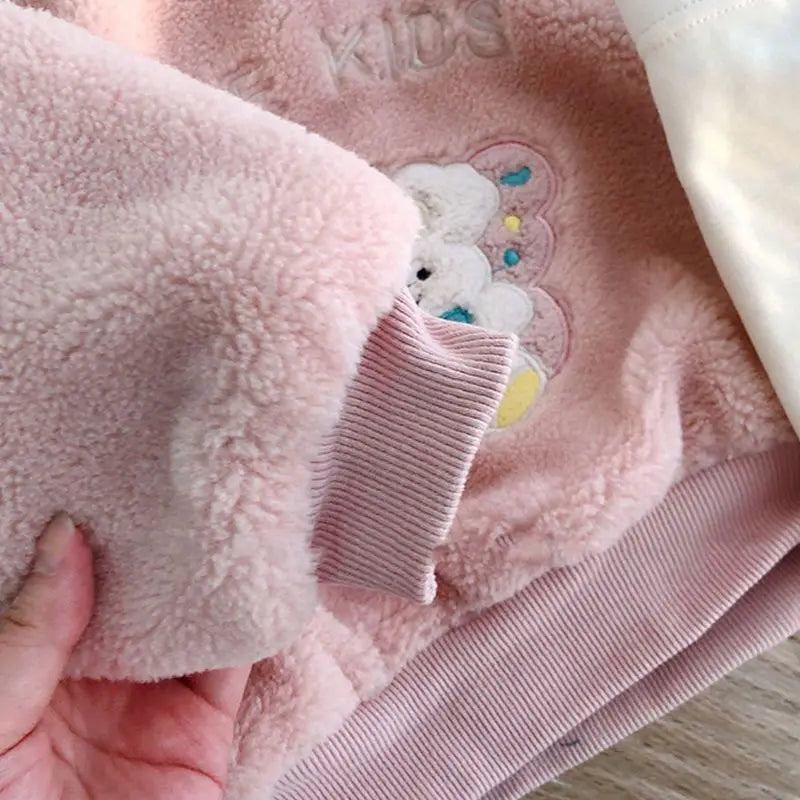 Winter Plush Children's Sets 2024 Cute Lamb Hair Little Bear Baby Clothes Set Thickened Kids Top Pant 2Pcs Set for Boys Girls