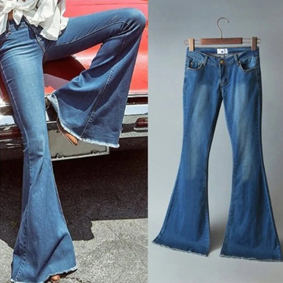 Denim Women Pants Autumn And Winter Wide Leg Flare Pants High Waist Slim Jeans Female Office Lady High Street Long Trousers