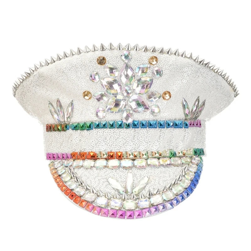 Rhinestones Bridal Hat for Wedding Glittering Fedora Sequin Hat Novelty-Party Hat Holiday Captain Hat for Bridal Shower 58 60cm