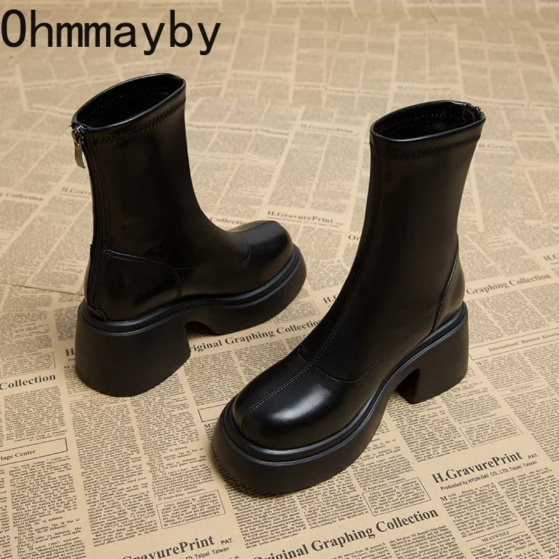 Winter Short Boots For Women Fashion Back Zippers Ankle Boots Female Elegant Square Heel Women's Knight Bootties