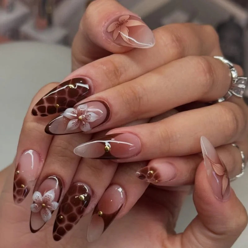 24pcs Black Cat's Eye Press on Nails Finished Ins Wearable False Nail Sets Love Design Stick on Nails Stilettos Fake Nail Tips