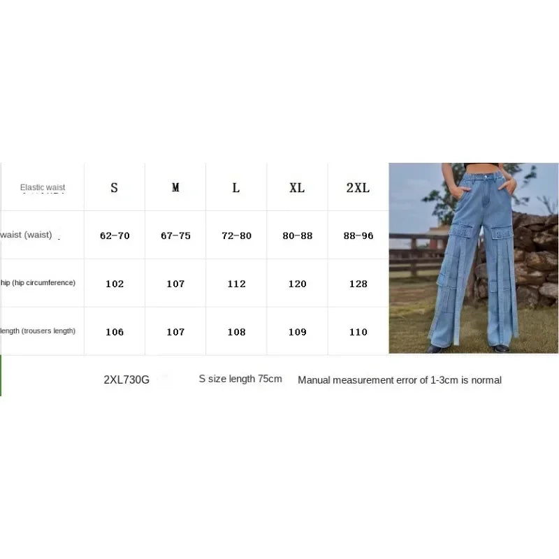 Heavy Work Ribbon Design Denim Work casual pants Women's New Wash Vintage Personalized