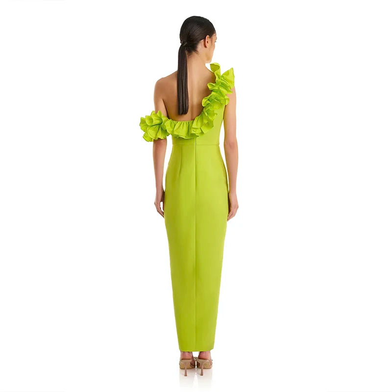 Red Black Women Sleeveless Off the Shoulder Ruffles Bodycon Bandage Mid-calf Dress Nightclub Party Celebrate Evening Dress