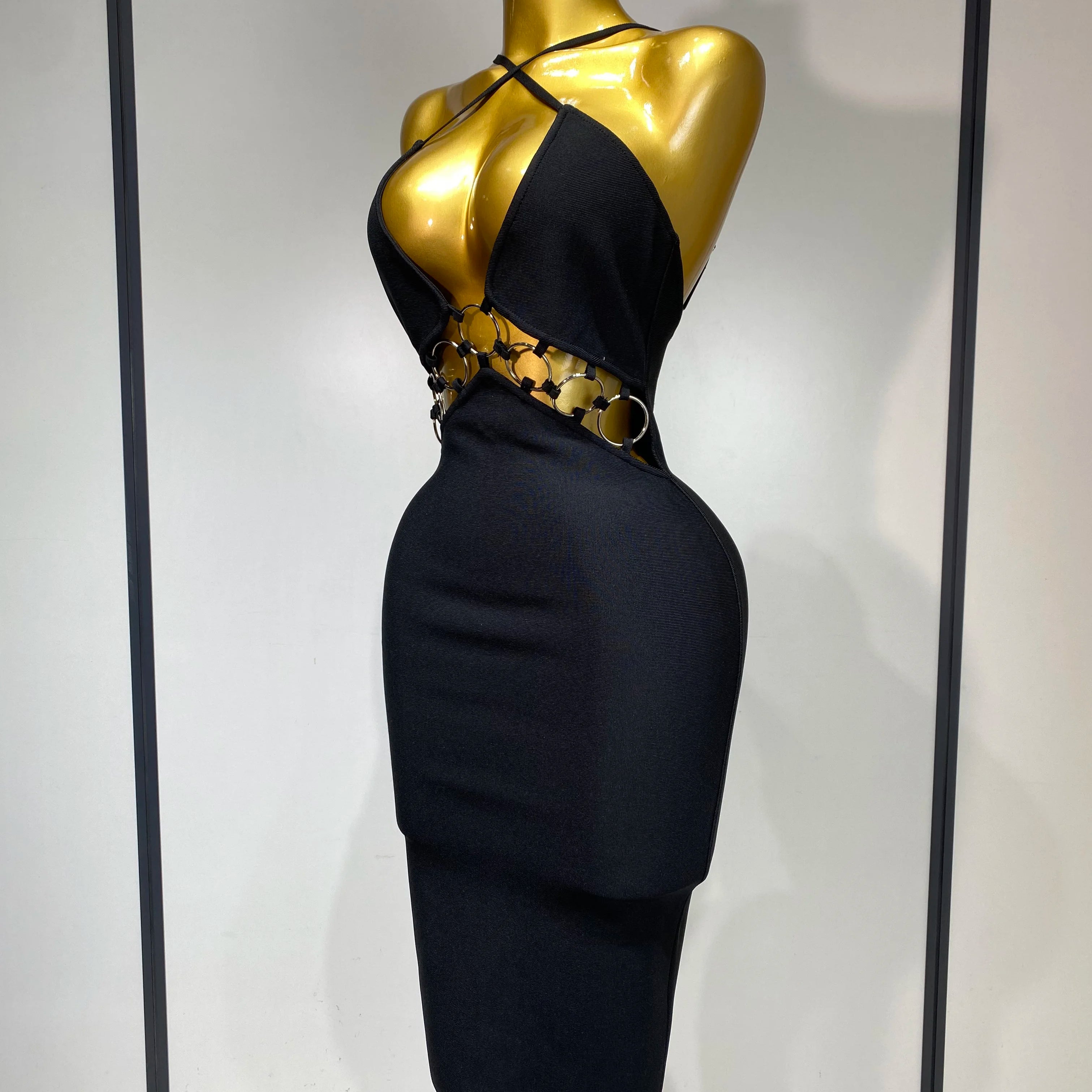 High Quality Women Sexy Backless Bodycon Bandage Dress Nightclub Party Evening Dress Luxury Birthday Cut Out Black Dresses