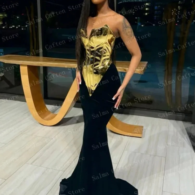 High Quality Women Sexy Gold Laced-up Tops Long Maxi Skirt Set Celebrate Evening Party Nightclub Fashion Cocktail Outfit Dress