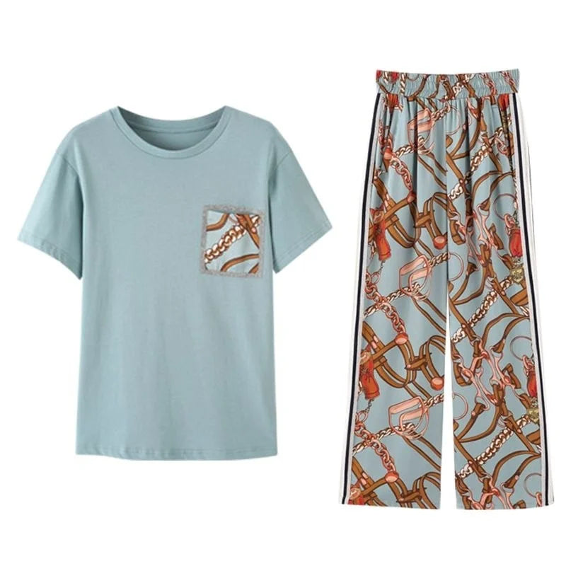 Women Casual Plus Size Clothing Suit 2025 Summer New Fashion Large Korean Short Sleeve Top Wide Leg Pants 2 Two Piece Set Female