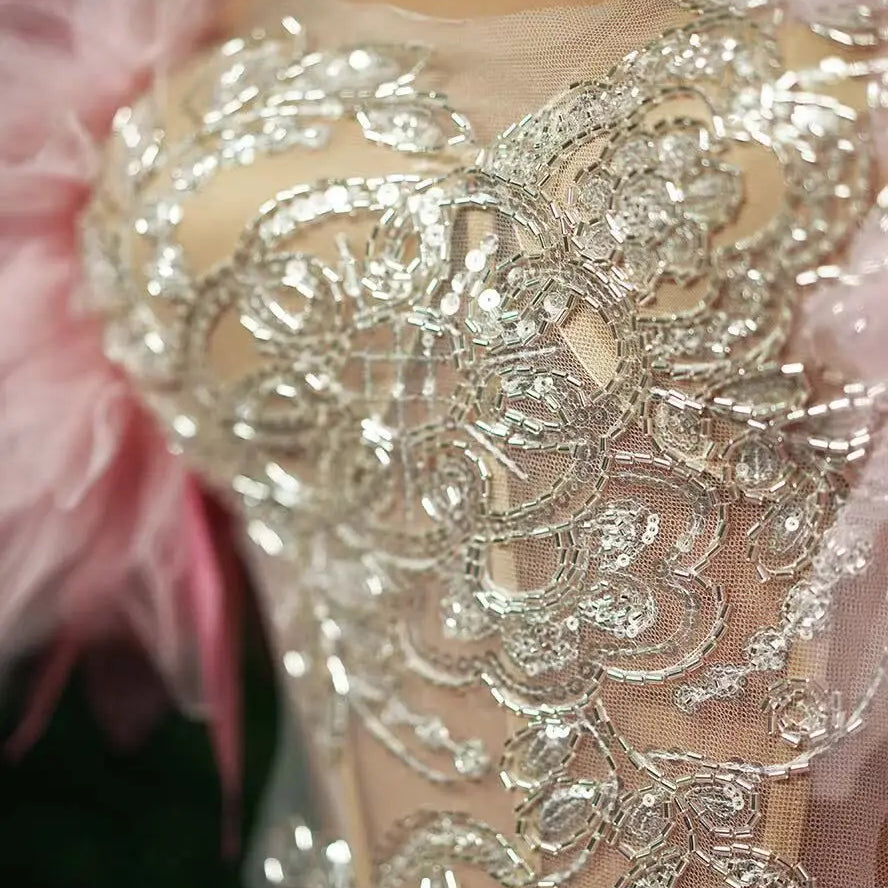 Fashion Women Sexy Strapless Ruffles 2 Pieces Bodycon Long Dress Celebrate Nightclub Party Performance Costume