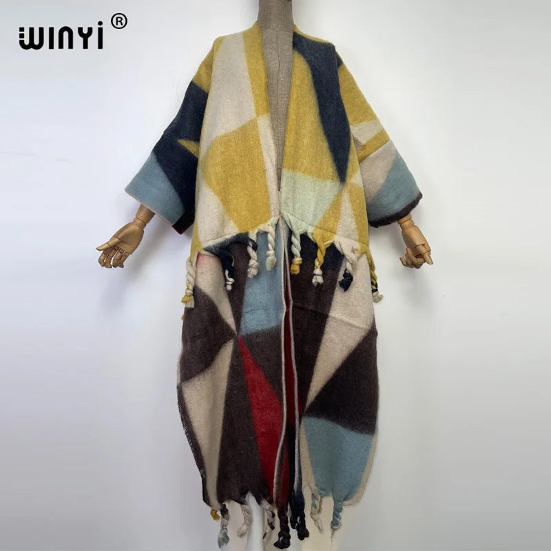 Winter Women tassel Cardigan coat Loose Christmas dress robe longue Thick Warm free size Middle East Female Kaftan 4 One Size