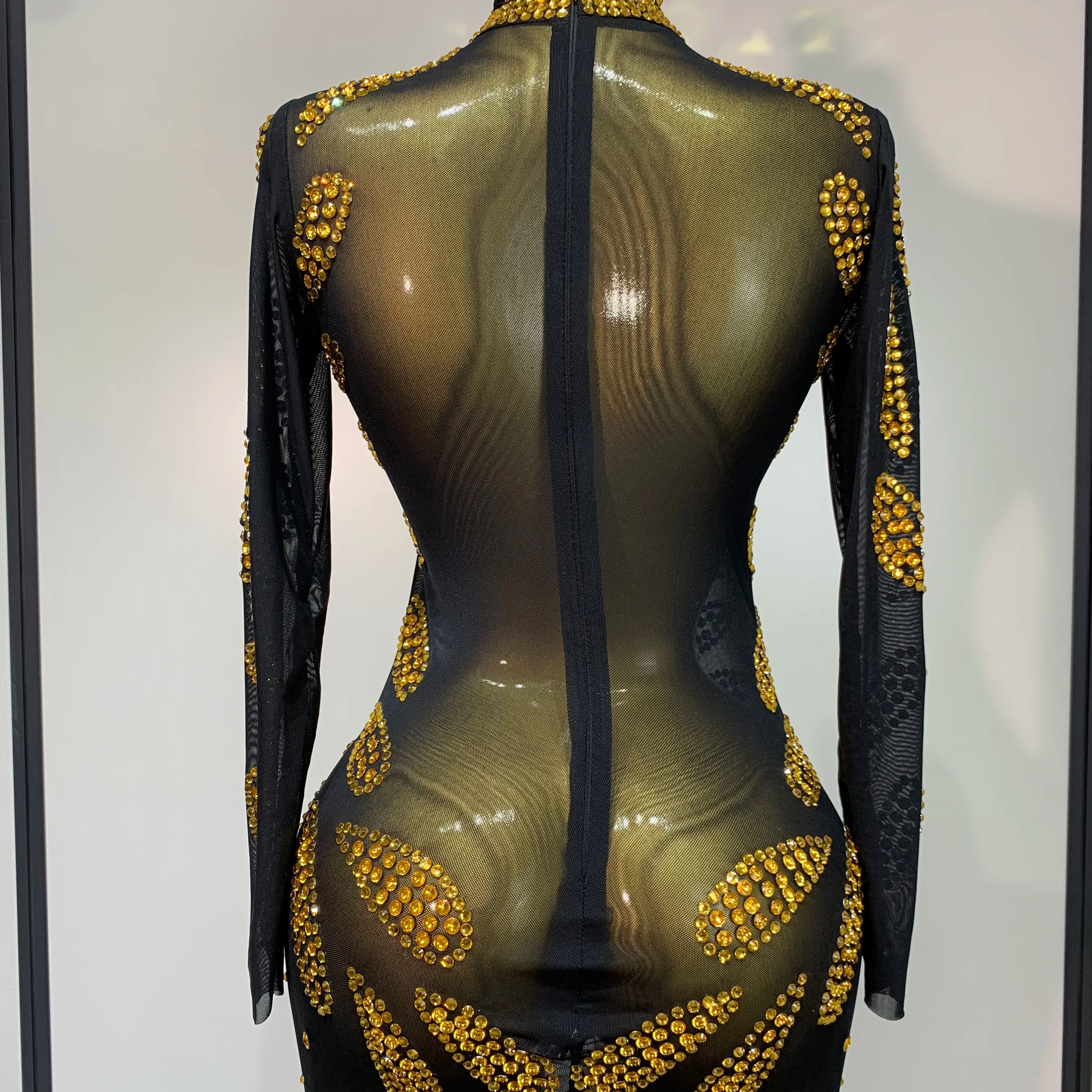 Vestido de palco de alta qualidade para performance sexy de malha transparente maxi vestido longo roupa de boate traje de dança para cantoras vestido de festa elegante