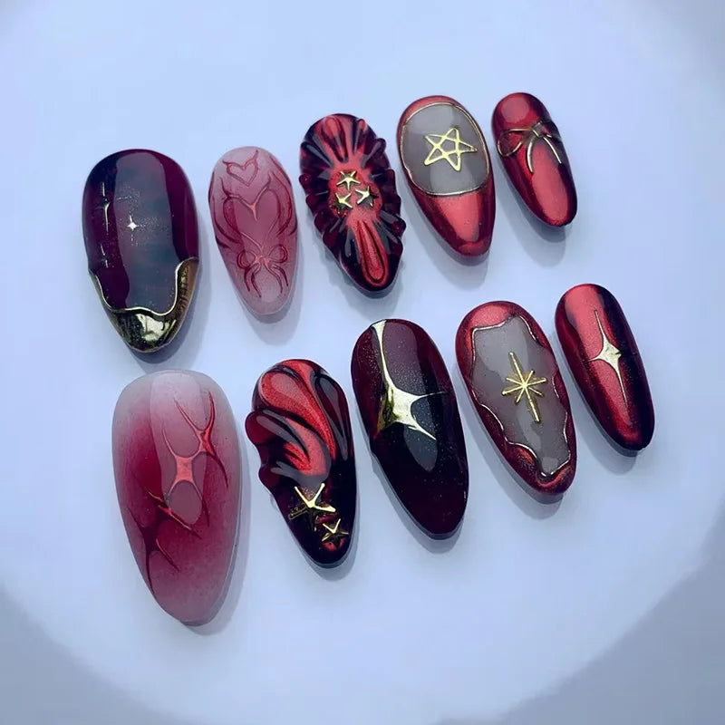 24pcs/set fake nails for women girls 3D embossed flowers cute pink blue leopard print Almond Square tips press on false nail
