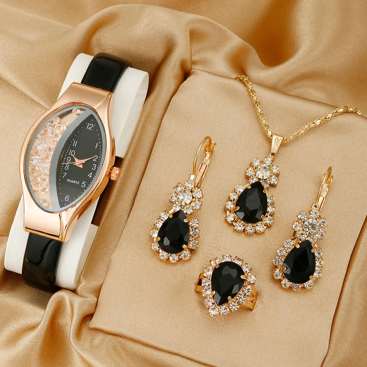 5pcs Set Fashion Versatile Watches Women Leather Band Ladies Watch Simple Casual Quality Luxury Ladies Quartz Wristwatches black