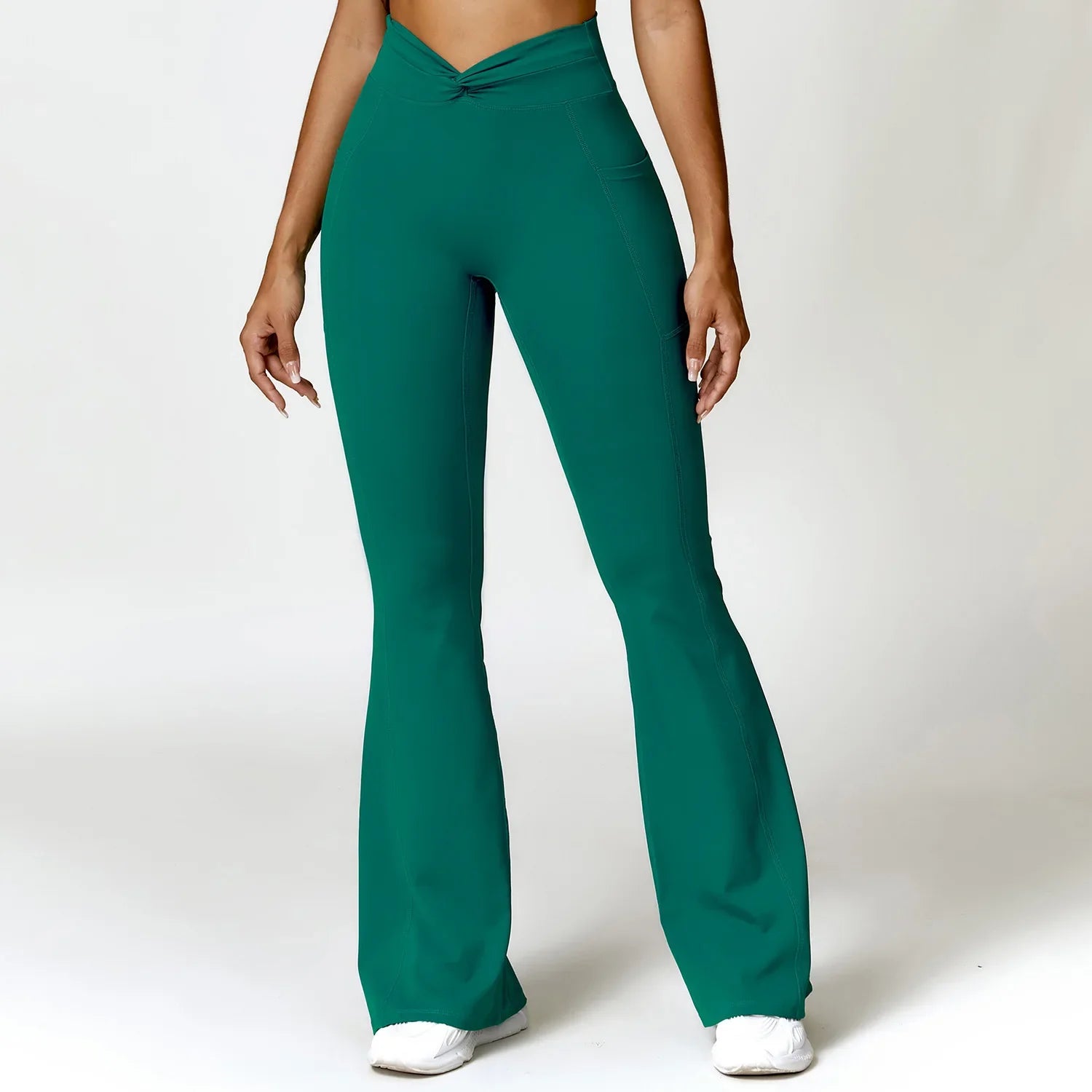 Flare Leggings Yoga Pants Women High Waist Wide Leg Pants Women Gym Push Up Workout Fitness Sports Flared Pant Latin Dance Pants Sea King Green CHINA