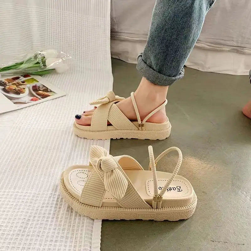 Women Shoes Summer Fairy Style Improve Fashion Student Platform Roman Lady Flat Shoe Beige