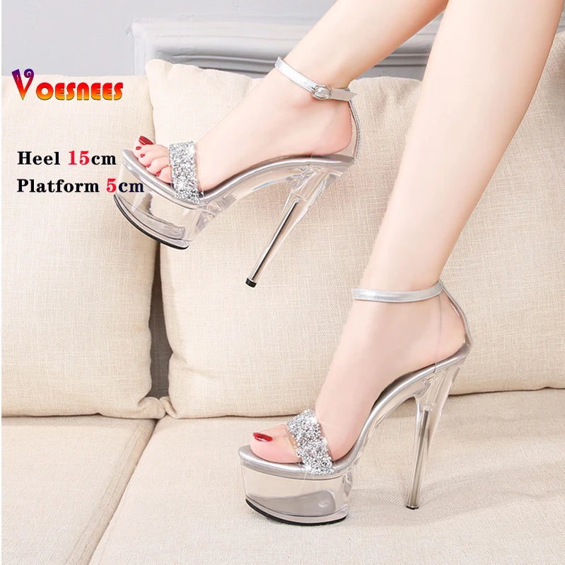Crystal Women Sandals Clear Heels Shoes with Heel Fashion Platforms High Needle Heel Sandal Stripper Sexy Party Club Stiletto