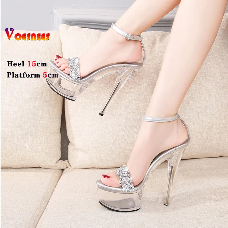 Crystal Women Sandals Clear Heels Shoes with Heel Fashion Platforms High Needle Heel Sandal Stripper Sexy Party Club Stiletto
