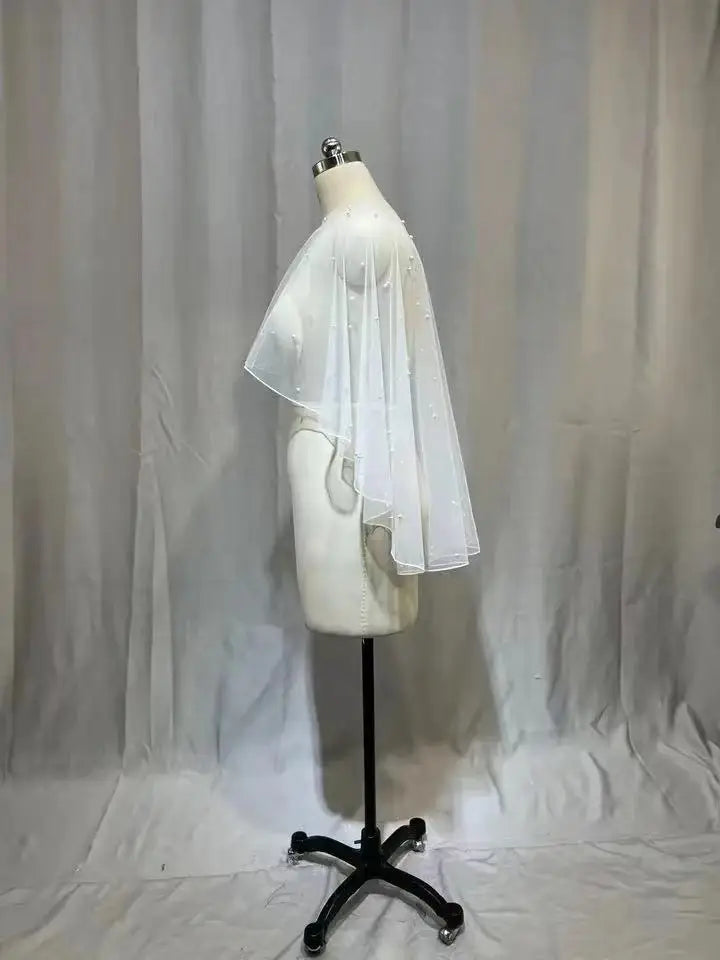 Wedding Accessories Bolero Bridal Cloak Pearls Wedding Cape short front long back Women Wrap Cape Evening Wrap Shawl