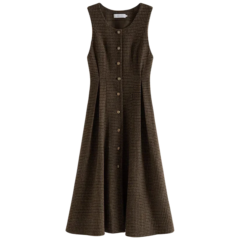 French Retro Plaid Inner Dress for Women Autumn and Winter Pure Woolen Elegant Style Vest Dress Female 100 Wool