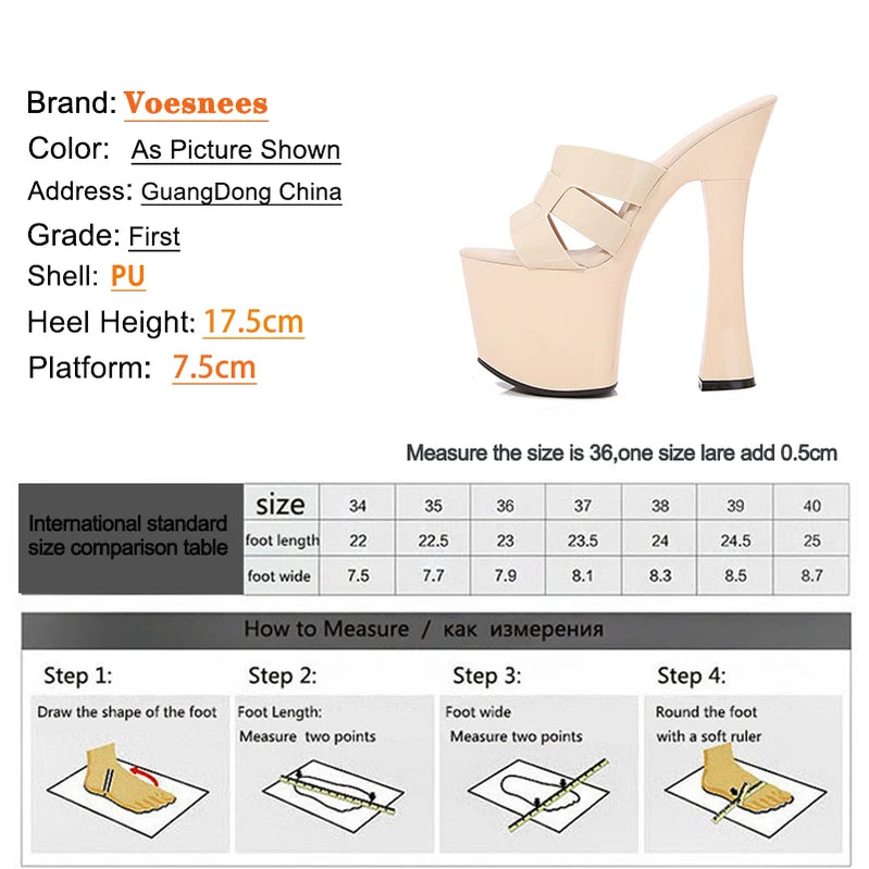 Escarpins à talons super hauts de 17,5 cm, sandales à plateforme épaisse, modèle sexy, pantoufles de fête européennes et américaines, chaussures d'été pour femmes