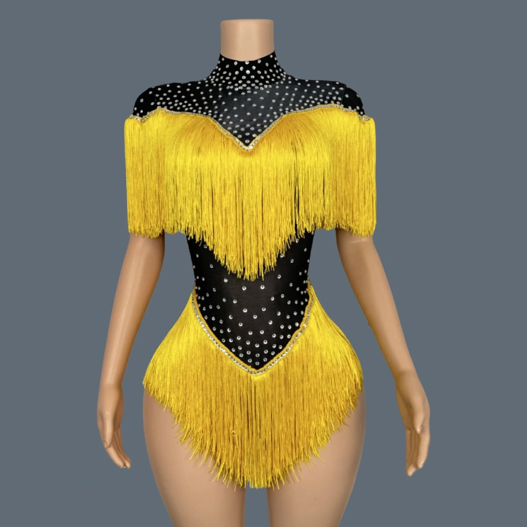 Sparkly Sequins Rhinestones Tassels Spandex Bodysuit Women Sexy Nightclub Stage Performance Dance Costume Dancer Outfit Danhuang