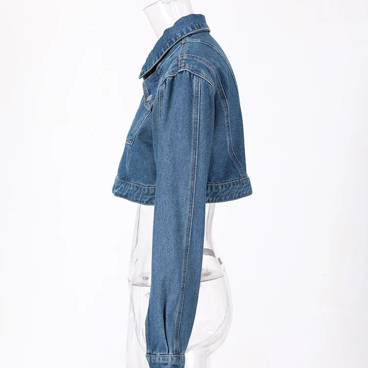 DEAT Fashion Women's Denim Jackets Lapel Retro Deconstruction Asymmetry Zipper Long Sleeve Short Coat Winter New 29L1194