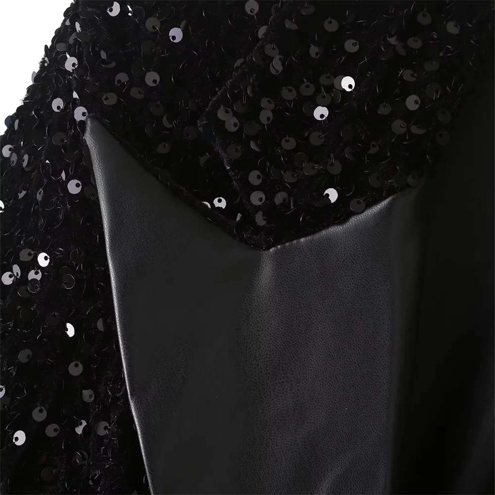 Black Suit Women's Sense Small Fashion Temperament Sequins High Grade Sense Explosive Street Small Suit