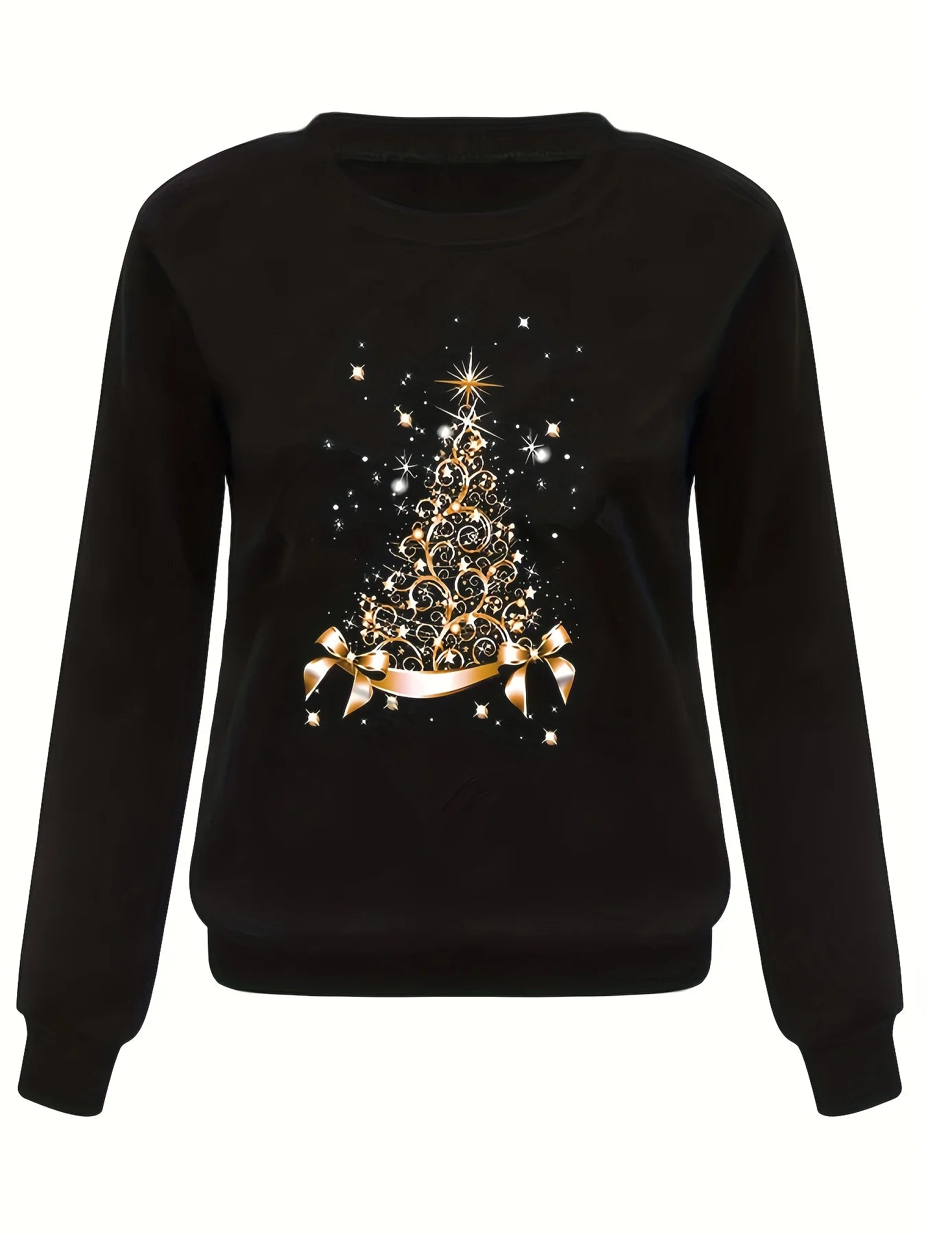 Women's Christmas printed loose top sweater long sleeved autumn and winter black Beige