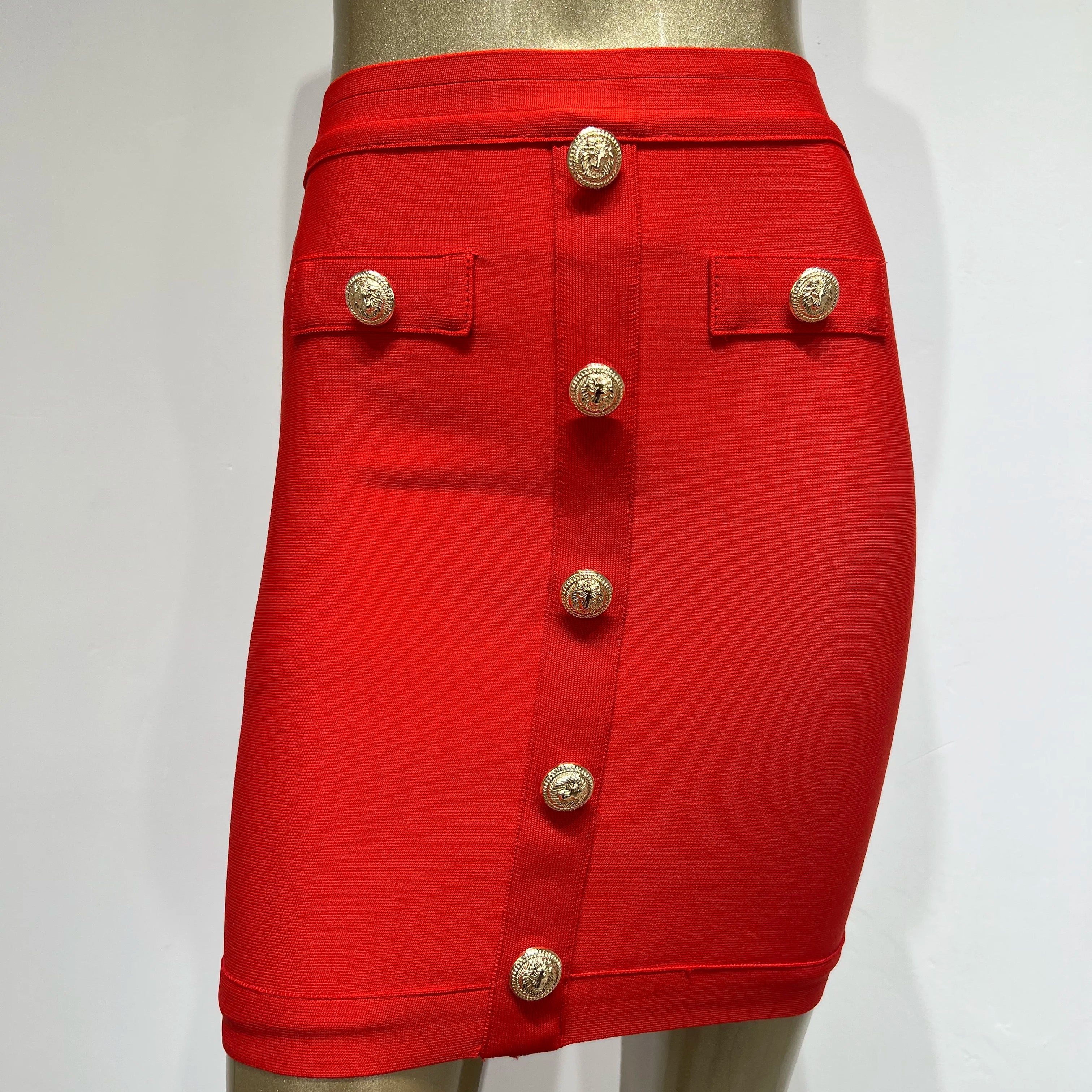 5 Colors Women Sexy Button Fashion Bodycon Mini Skirts Rayon Bandage Pencil Skirt Celebrate Casual Wear High Quality