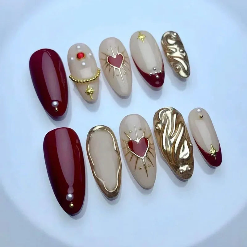 24pcs Sweet Cool False Nails Purple Love Almond Fake Nails Tips for Women Wearable Detachable Spice Girl French Press on Nails