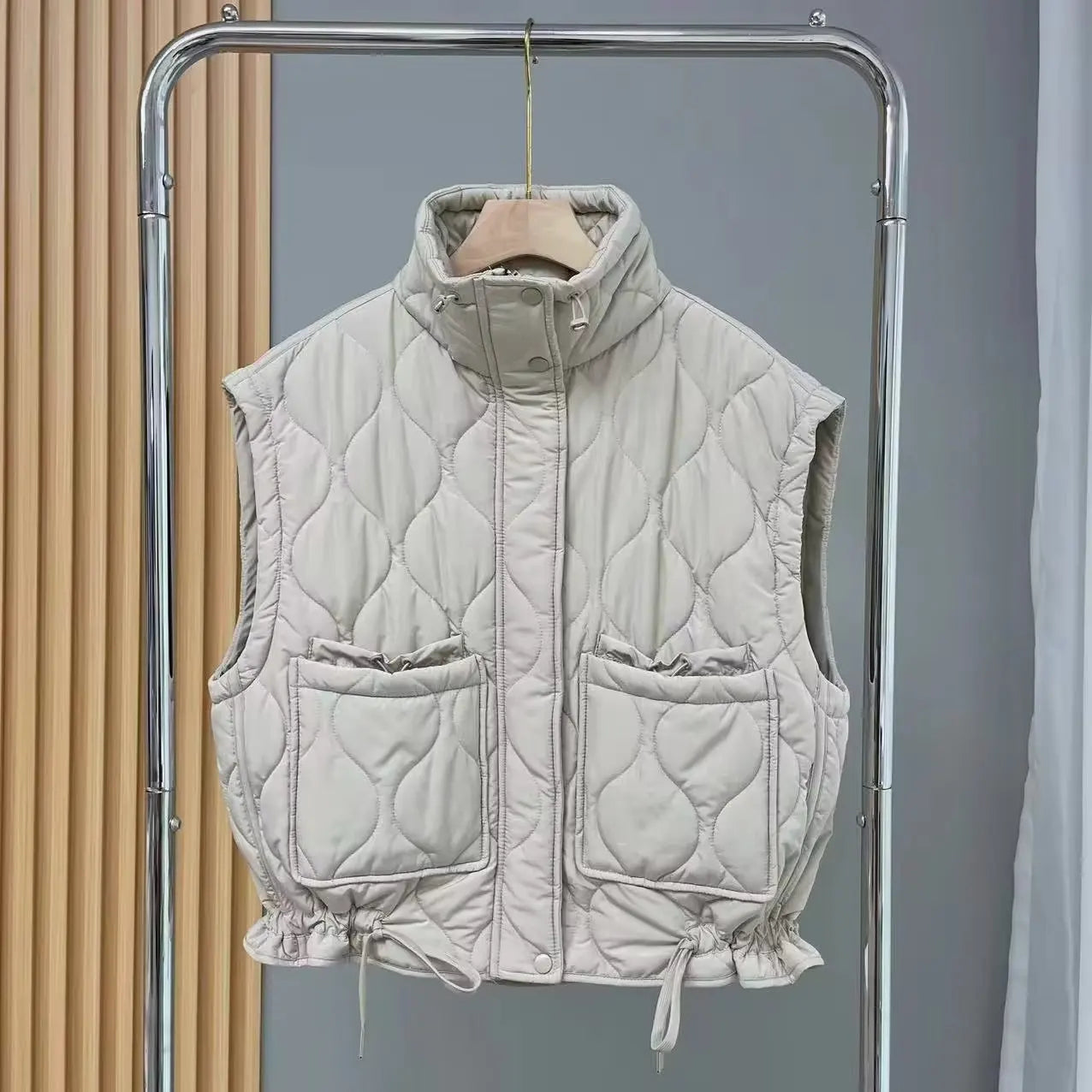 Autumn Winter Women Pocket Parkas Cotton Vest Jacket Zipper Sleeveless Female Padded Waistcoat As Picture