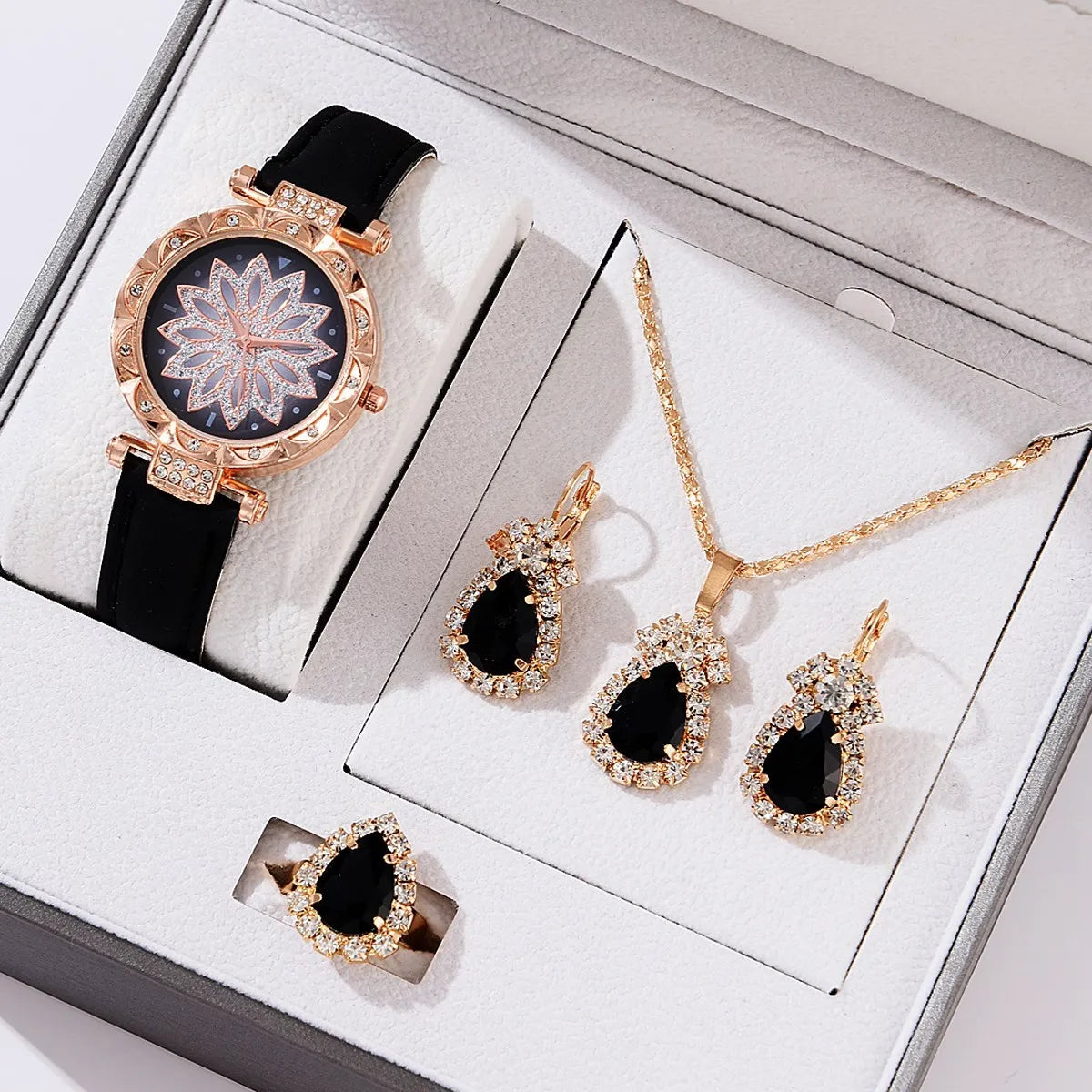 5pcs Set Watches For Women Leather Band Ladies Watch Simple Casual Women's Analog WristWatch Bracelet Gift Montre Femme 5pcs set Black