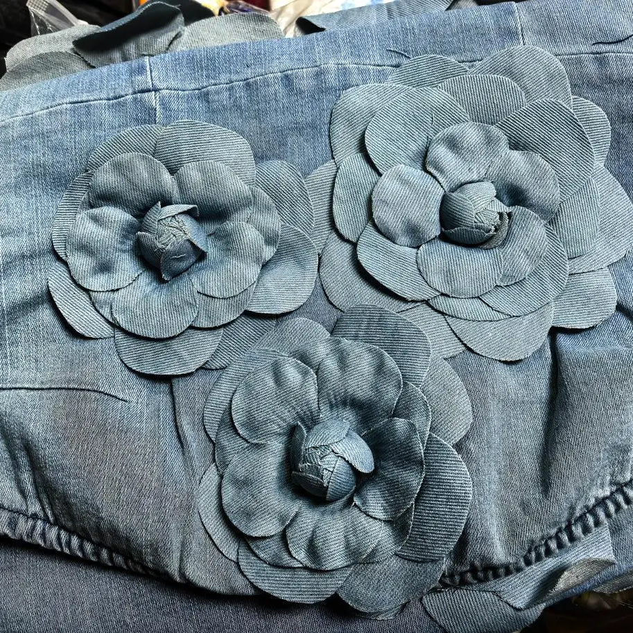 Elegant 3D Flower Rose Short Party Dresses Women Summer Holiday Sleeveless Strapless Corset Blue Denim Jeans Dress Mini Vestidos