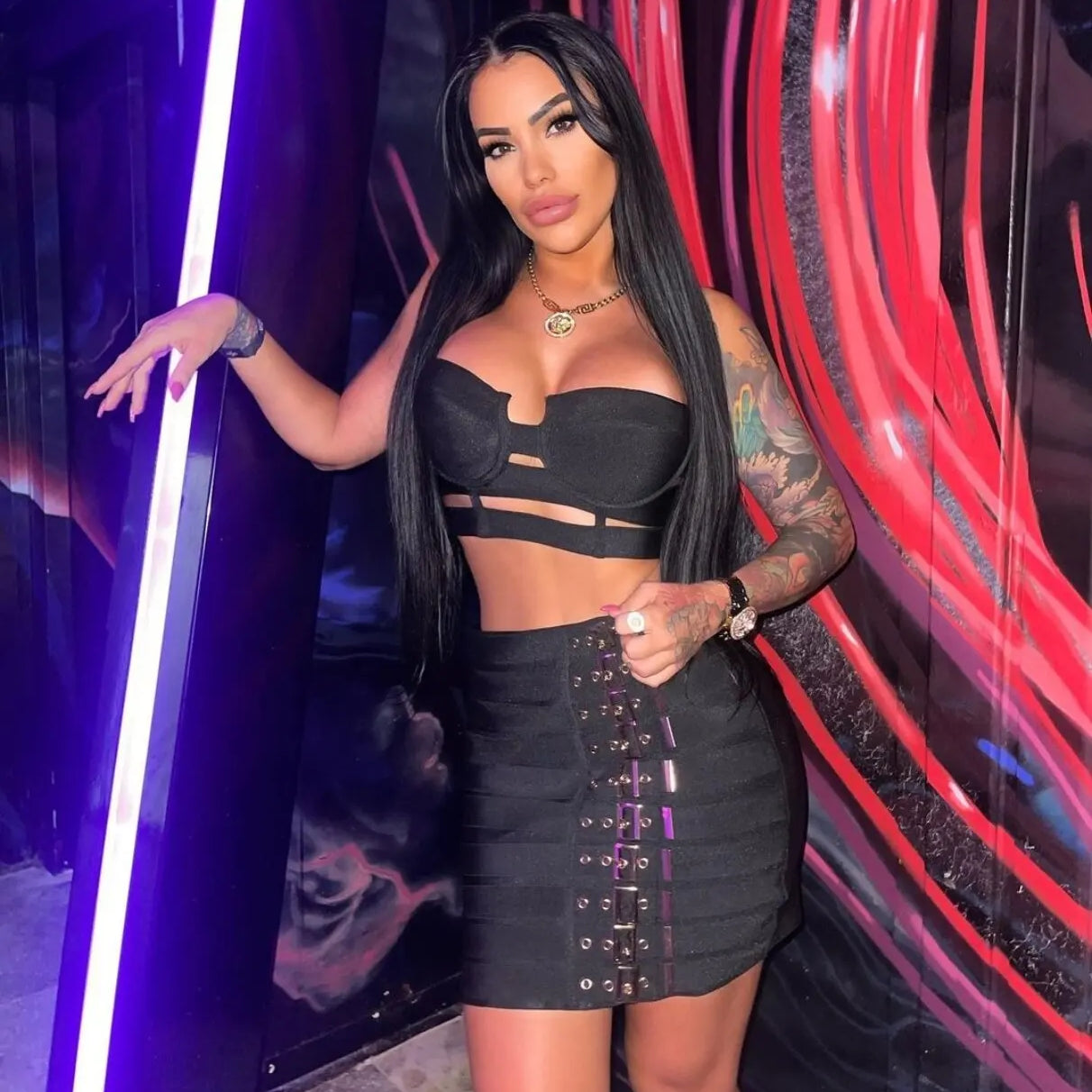 Conjunto de saia lápis feminina sexy com bandagem e tops da moda para festa e boate