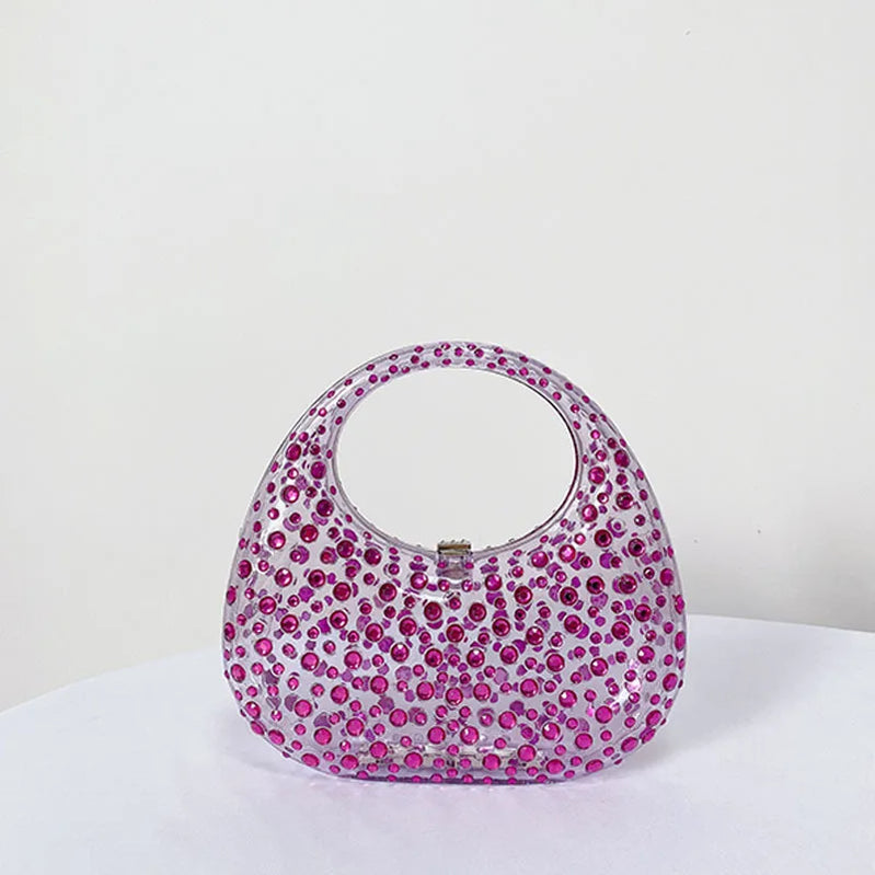 Fashion Women Diamond Handbags and Purses Transparent Acrylic Luxury Party Prom Evening Bag Casual Bling Bling Clear Clutch 5 (20cm<Max Length<30cm)