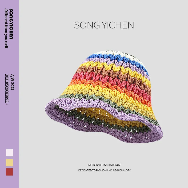 Colorful Hand Crochet Tassel Maxi Skirts Women Fashion Sexy Side High Split Knitted Long Beach Cover Ups Casual Petticoats purple Fisherman hat